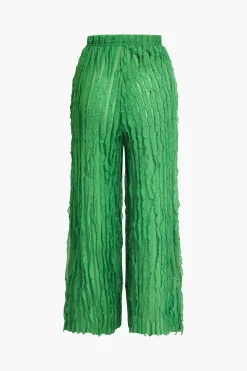 MICAS Pant Sets-Ruffled Textured Halter Crop Top And Wide-Leg Pants Set