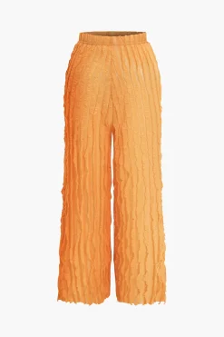 MICAS Pant Sets-Ruffled Textured Halter Crop Top And Wide-Leg Pants Set