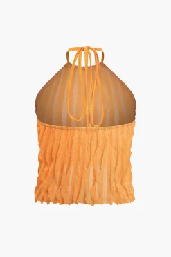 MICAS Pant Sets-Ruffled Textured Halter Crop Top And Wide-Leg Pants Set