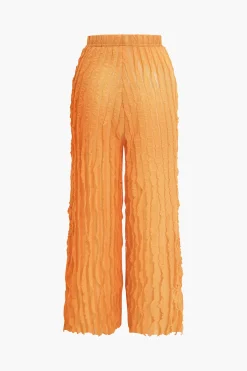 MICAS Pant Sets-Ruffled Textured Halter Crop Top And Wide-Leg Pants Set