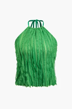 MICAS Pant Sets-Ruffled Textured Halter Crop Top And Wide-Leg Pants Set