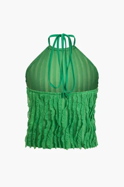 MICAS Pant Sets-Ruffled Textured Halter Crop Top And Wide-Leg Pants Set