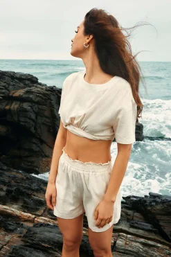 MICAS Shorts-Ruffled Waistband Shorts BEIGE