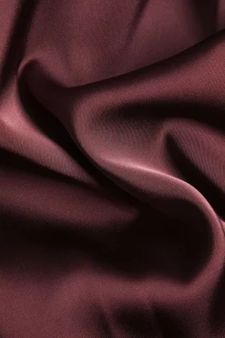 MICAS Bodysuits-Satin Asymmetrical Long Sleeve Ruched Bodysuit BURGUNDY