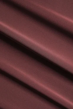 MICAS Bodysuits-Satin Asymmetrical Long Sleeve Ruched Bodysuit BURGUNDY