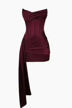 MICAS Mini Dresses-Satin Asymmetrical Sleeveless Mini Dress BURGUNDY