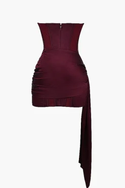 MICAS Mini Dresses-Satin Asymmetrical Sleeveless Mini Dress BURGUNDY