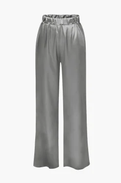 MICAS Pant Sets-Satin Button Up Long Sleeve Shirt And Pants Set