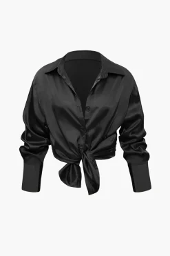 MICAS Pant Sets-Satin Button Up Long Sleeve Shirt And Pants Set