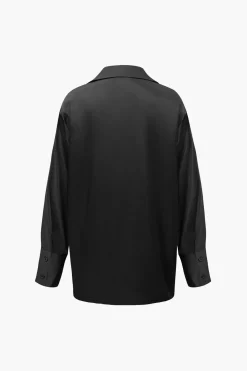 MICAS Pant Sets-Satin Button Up Long Sleeve Shirt And Pants Set