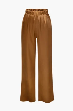 MICAS Pant Sets-Satin Button Up Long Sleeve Shirt And Pants Set