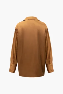 MICAS Pant Sets-Satin Button Up Long Sleeve Shirt And Pants Set