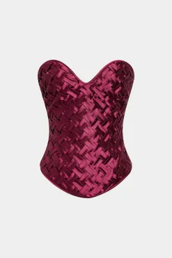 MICAS Tube Tops-Satin Crossed Weave Tube Top BURGUNDY