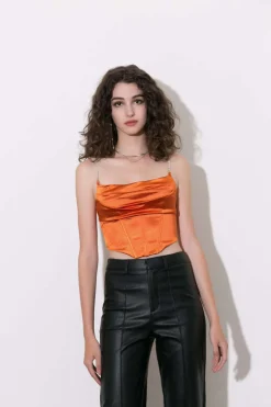 MICAS Corset & Bustier Tops-Satin Draped Corset Top ORANGE