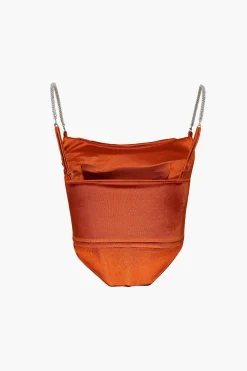 MICAS Corset & Bustier Tops-Satin Draped Corset Top ORANGE