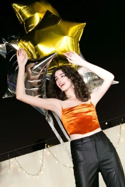 MICAS Corset & Bustier Tops-Satin Draped Corset Top ORANGE