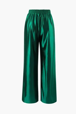 MICAS Pants-Satin Drawstring Wide Leg Pants GREEN