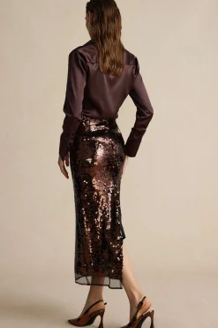 MICAS Long Sleeve Tops|Long Sleeves Tops-Satin Fake Pocket Long-Sleeve Shirt BROWN