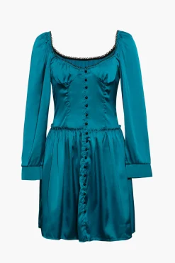 MICAS Mini Dresses-Satin Off The Shoulder Buttons Down Mini Dress ROYAL