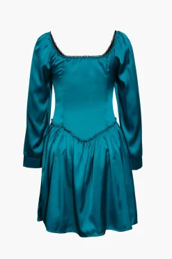 MICAS Mini Dresses-Satin Off The Shoulder Buttons Down Mini Dress ROYAL