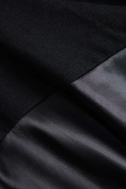 MICAS Mini Dresses-Satin Patchwork Asymmetrical Sleeveless Mini Dress BLACK