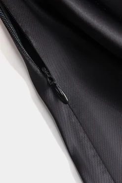 MICAS Mini Dresses-Satin Patchwork Asymmetrical Sleeveless Mini Dress BLACK