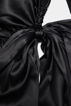 MICAS Mini Dresses-Satin Patchwork Asymmetrical Sleeveless Mini Dress BLACK