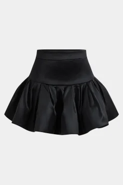 MICAS Skirts-Satin Ruched Puff Skirt BLACK