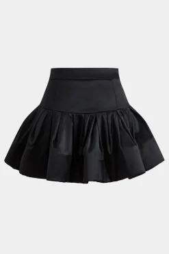 MICAS Skirts-Satin Ruched Puff Skirt BLACK
