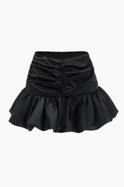 MICAS Skirts-Satin Ruched Skirt BLACK
