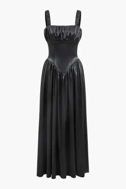 MICAS Maxi Dresses-Satin Sleeveless Maxi Dress BLACK
