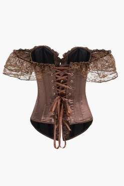 MICAS Tank Tops & Cami-Satin Tie Back Lace Patchwok Cami Top BROWN