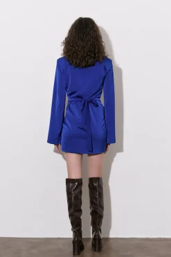 MICAS Long Sleeve Dresses|Mini Dresses-Satin Wrapped Shirt Dress NAVY