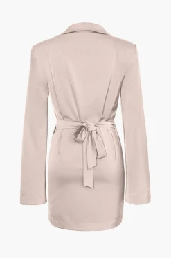 MICAS Long Sleeve Dresses|Mini Dresses-Satin Wrapped Shirt Dress NAVY