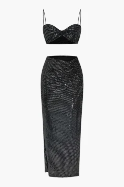 MICAS Skirt Sets-Sequin Cami Top And Skirt Set BLACK