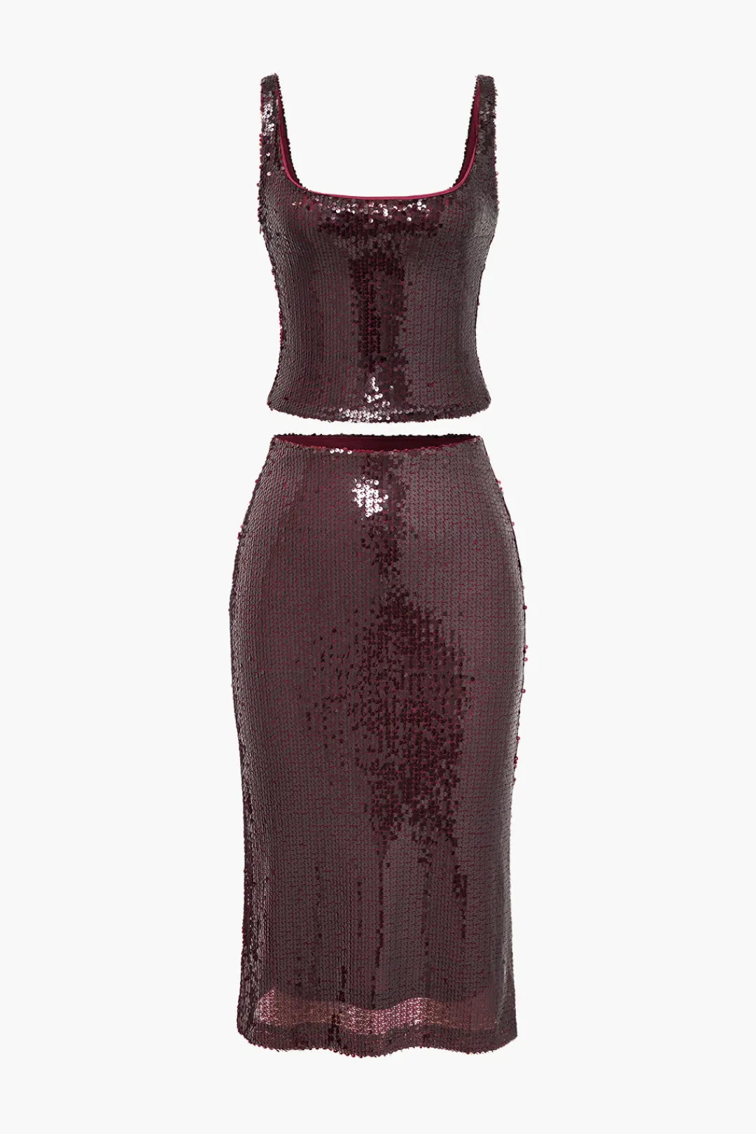 MICAS Skirt Sets-Sequin Cami Top And Skirt Set BURGUNDY
