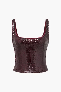 MICAS Skirt Sets-Sequin Cami Top And Skirt Set BURGUNDY
