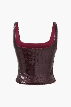 MICAS Skirt Sets-Sequin Cami Top And Skirt Set BURGUNDY