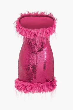 MICAS Mini Dresses-Sequin Feather Sleeveless Mini Dress RASPBERRY