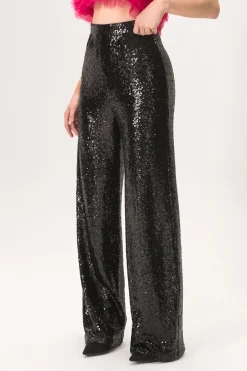 MICAS Pants-Sequin High Waisted Wide Leg Trousers BLACK