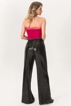 MICAS Pants-Sequin High Waisted Wide Leg Trousers BLACK