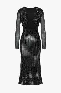 MICAS Long Sleeve Dresses|Maxi Dresses-Sequin Long Sleeve Cut Out Maxi Dress BLACK