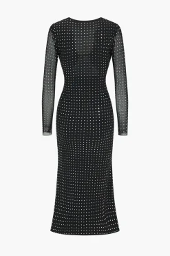 MICAS Long Sleeve Dresses|Maxi Dresses-Sequin Long Sleeve Cut Out Maxi Dress BLACK