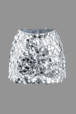 MICAS Skirts-Sequin Mesh Mini Skirt SILVER