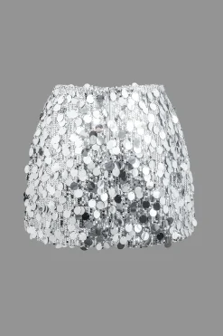 MICAS Skirts-Sequin Mesh Mini Skirt SILVER