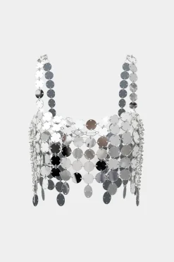 MICAS Tank Tops & Cami-Sequin Metallic Cut Out Tank Top SILVER