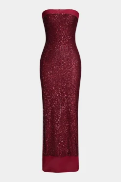 MICAS Maxi Dresses-Sequin Strapless Sleeveless Maxi Dress CRIMSON