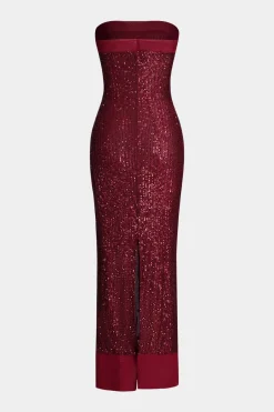 MICAS Maxi Dresses-Sequin Strapless Sleeveless Maxi Dress CRIMSON