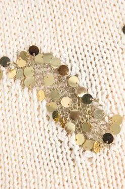 MICAS Knit Tops-Sequin Sweater Cut Out Tank Top WHITE