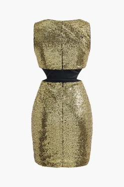 MICAS Mini Dresses-Sequin V-neck Sleeveless Cut Out Mini Dress GOLD
